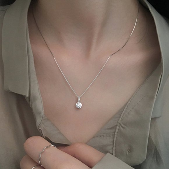 *925 Silver 2CT Solitaire Diamond Necklace A1 - Picture 3 of 7